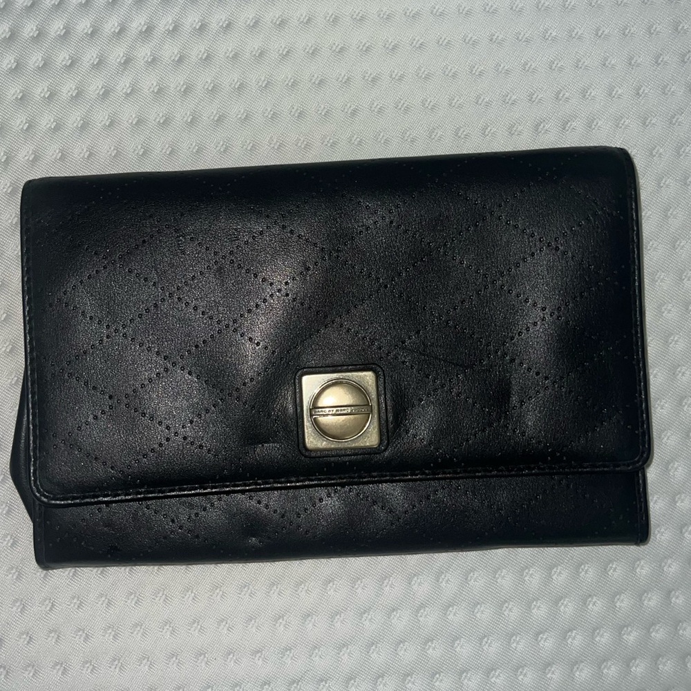 Leather black slim clutch